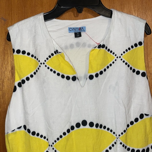 •CYNTHIA ROWLEY•WHITE/YELLOW/BLACK SUN DRESS SIZE 8 - Picture 3 of 10